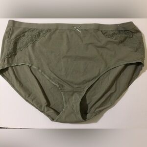 Cacique Cotton High-Leg Brief Panty With Lace Trim 26/28 Olive Green